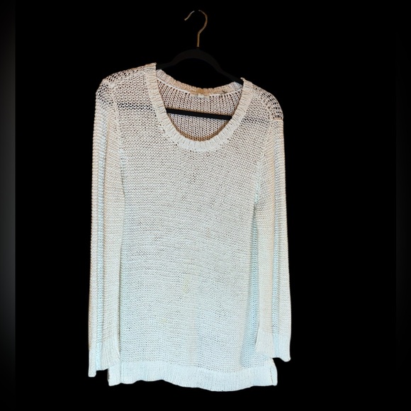 Eileen Fisher Open White Sweater Cream Cotton Blend Linen Pullover Cottagecore L - Picture 2 of 11